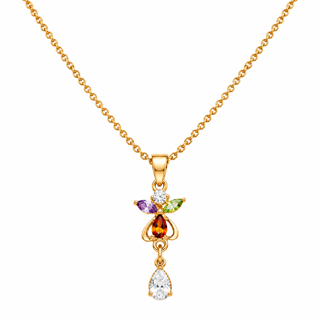 Multicolor Crystal Floral Drop Gold-Tone Pendant Necklace