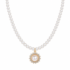 Classic Pearl Strand Necklace with Crystal Halo Pendant
