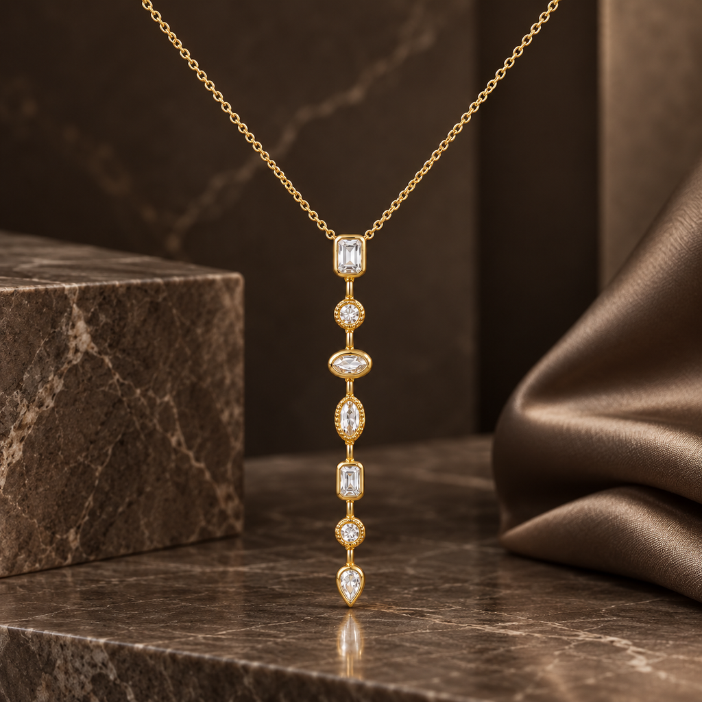 Crystal Cascade Gold Necklace for women
