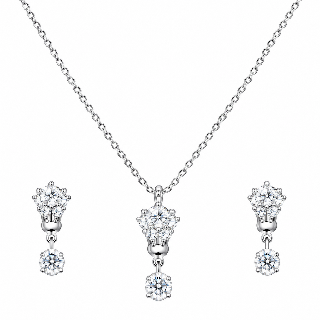Silver Crystal Drop Necklace Set for women