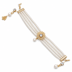 Royal Multi-Strand Pearl Bracelet with Crystal Floral Charm