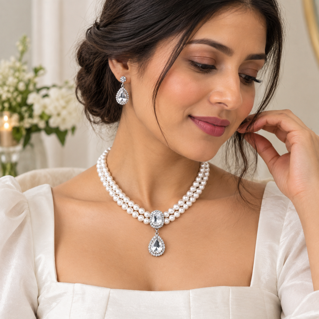 Luxury Pearl Necklace & Earrings Set