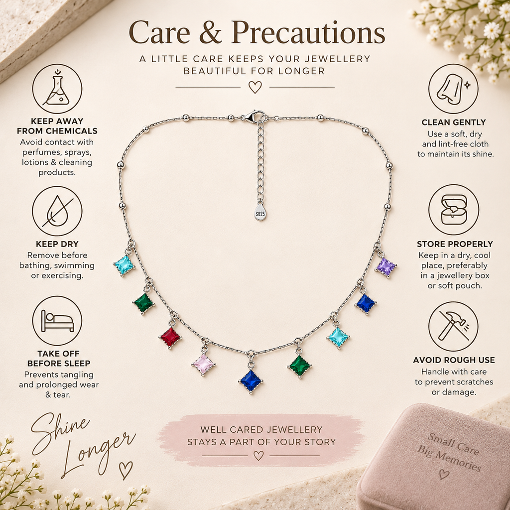Rainbow Square Charm Silver Necklace for women
