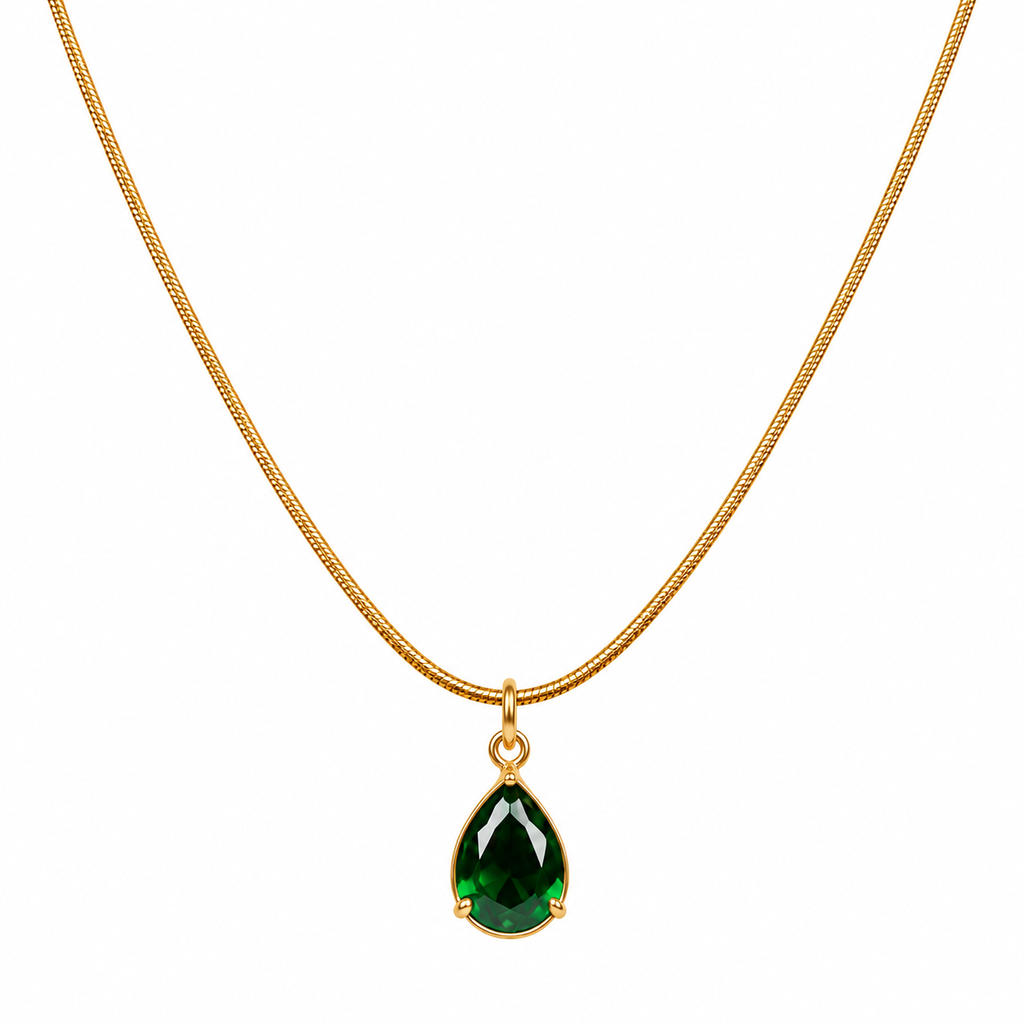 Emerald Green Teardrop Pendant Gold-Tone Necklace