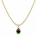 Emerald Green Teardrop Pendant Gold-Tone Necklace