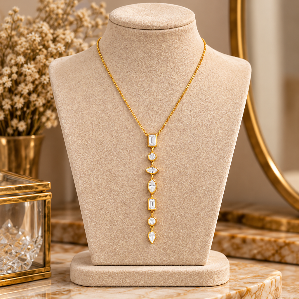 Crystal Cascade Gold Necklace for women