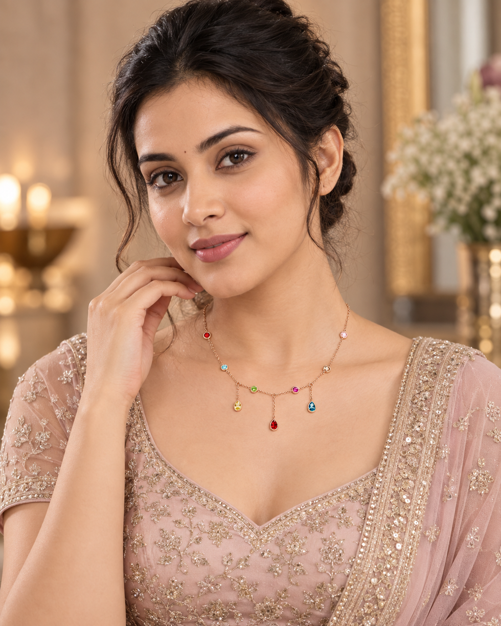 Rainbow Drop Rose Gold Necklace for women