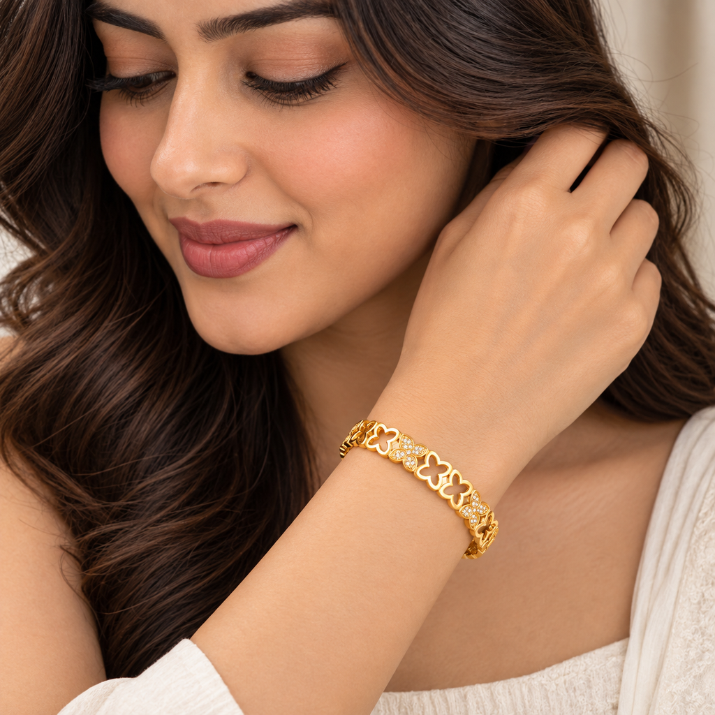 Gold Plated Floral Cut-Out Kada for Women