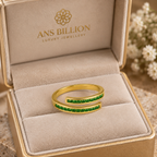 Gold-Plated Open Ring with Green Cubic Zirconia Stones