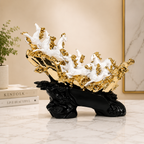 Seven Horses Jumping Gold Plated Resin Statue for Interior Decor.