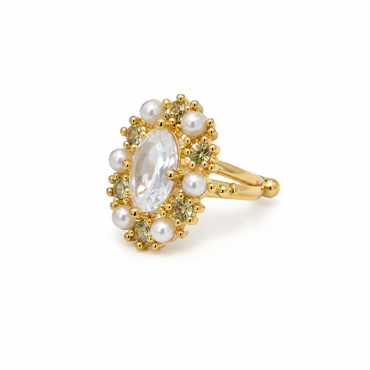 Women's Gold-Toned Pearl & White Stone-Studded Floral Statement Ear Cuff