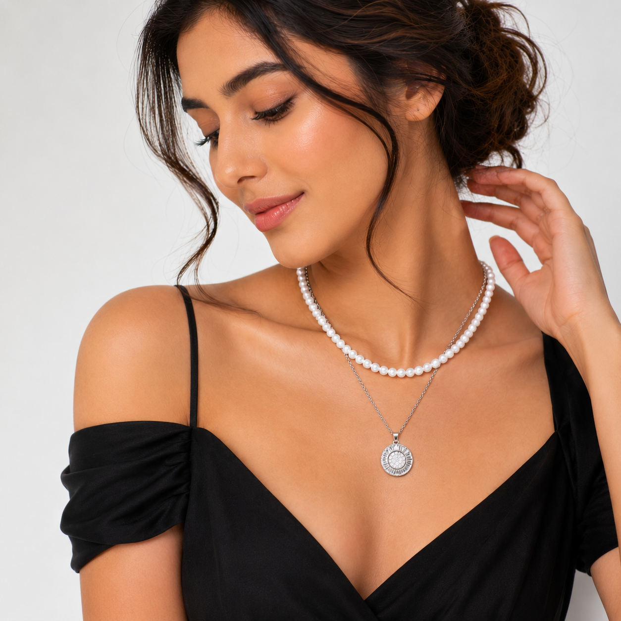 Elegant Double Layer Necklace Elevate your everyday style with this modern geometric pendant necklace and matching earrings.