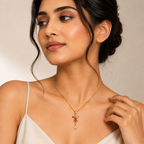 Elegant Multicolor Floral Pendant Necklace for Women | Gold-Plated Chain with Crystal Drop | Lightweight Fashion Jewelry