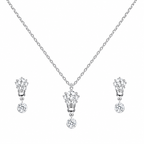 Elegant design &nbsp; A delicate silver chain with a brilliant round-cut diamond pendant, paired with matching diamond stud earrings for timeless sophistication.