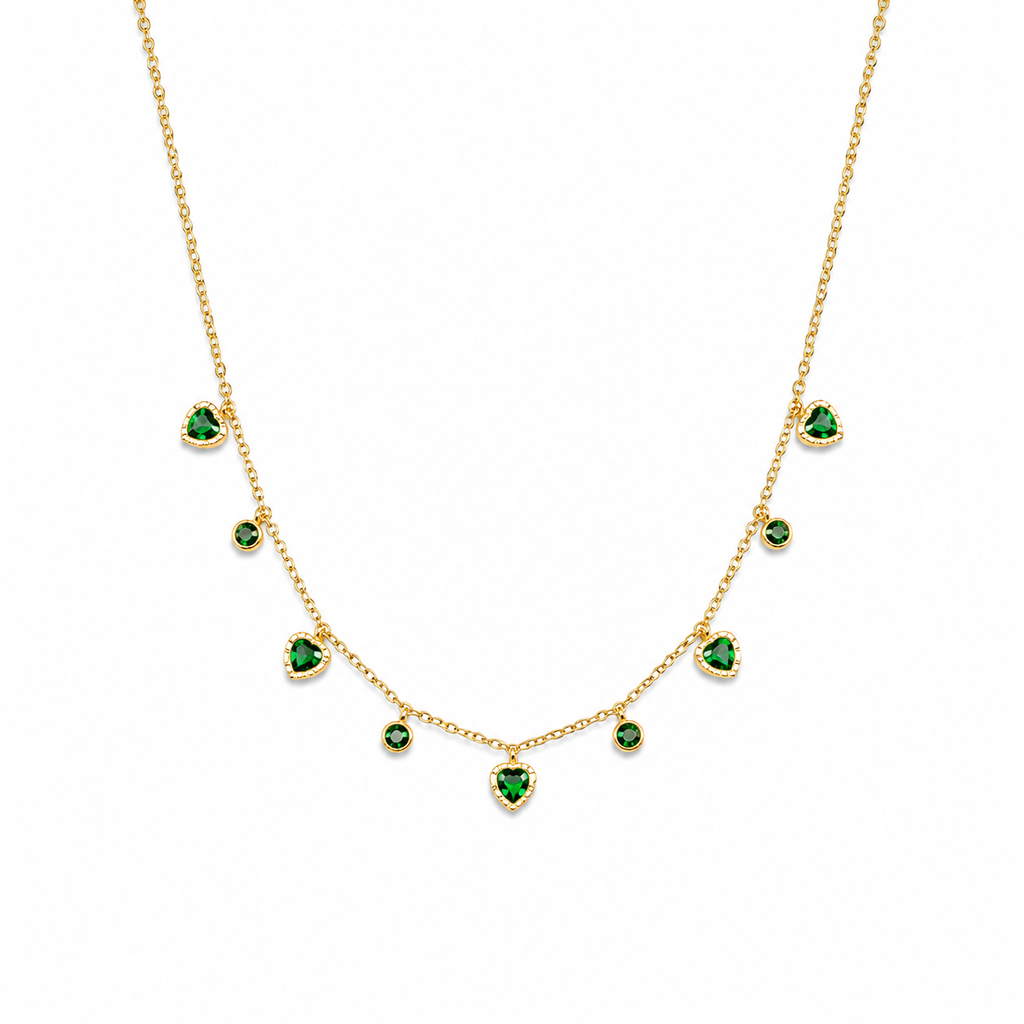 Elegant Green Heart Charm Necklace Set for Women