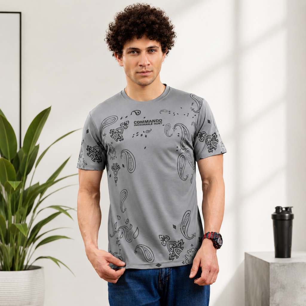 Men's Round Neck Printed T-Shirt | Premium Tencil Lycra Fabric | Half Sleeve Casual Streetwear | Soft & Stretchable | Regular Fit