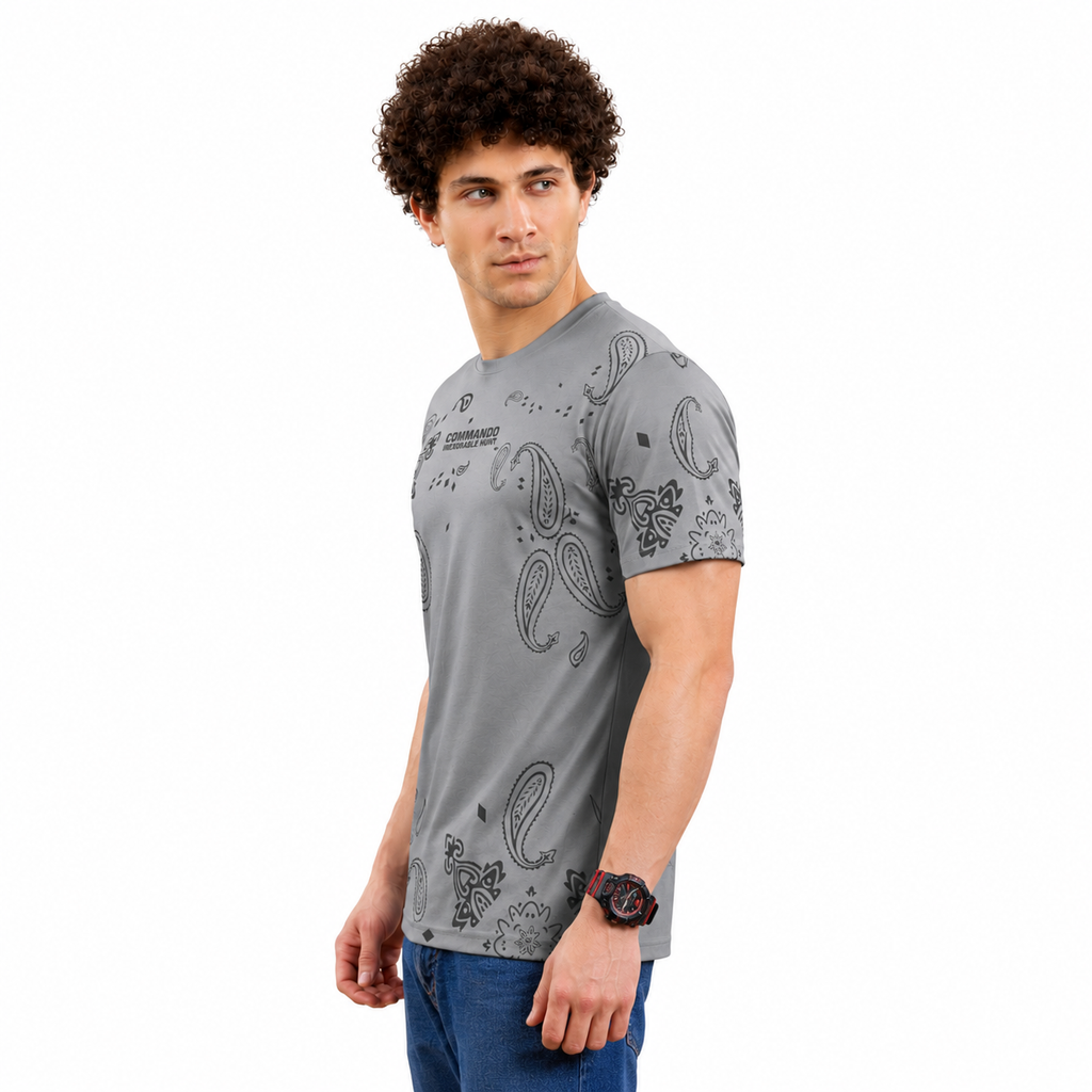 Men's Round Neck Printed T-Shirt | Premium Tencil Lycra Fabric | Half Sleeve Casual Streetwear | Soft & Stretchable | Regular Fit