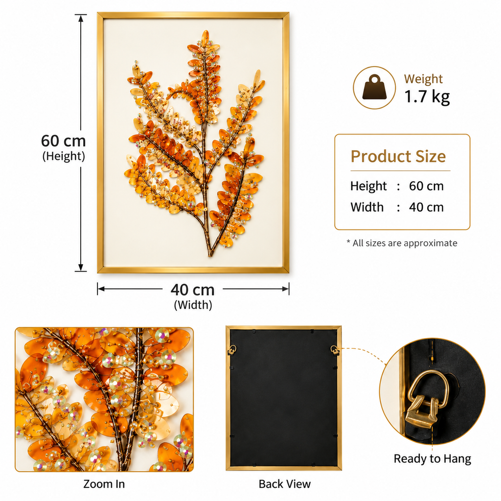 Embellished Amber Leaf Branch Art