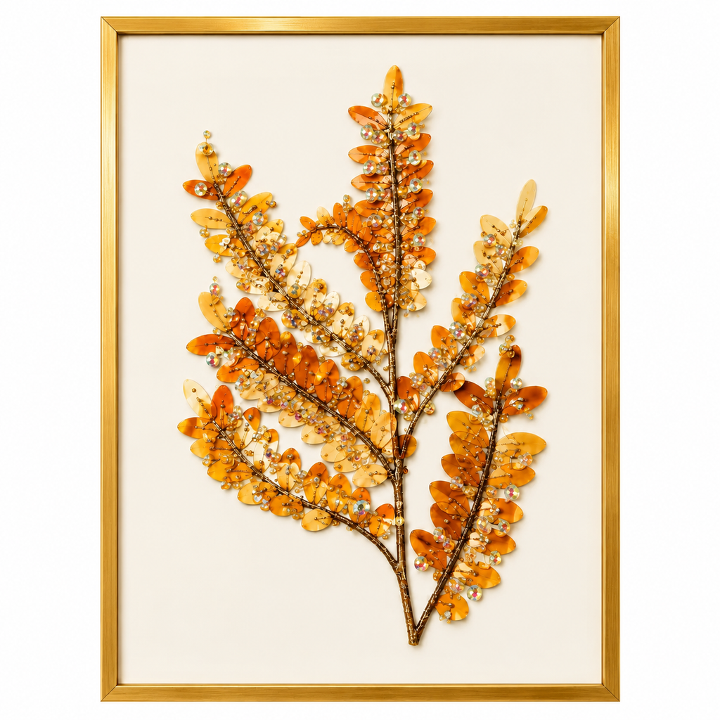 Embellished Amber Leaf Branch Art