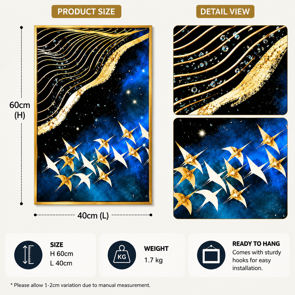 Framed Golden Flock in Cosmic Blue