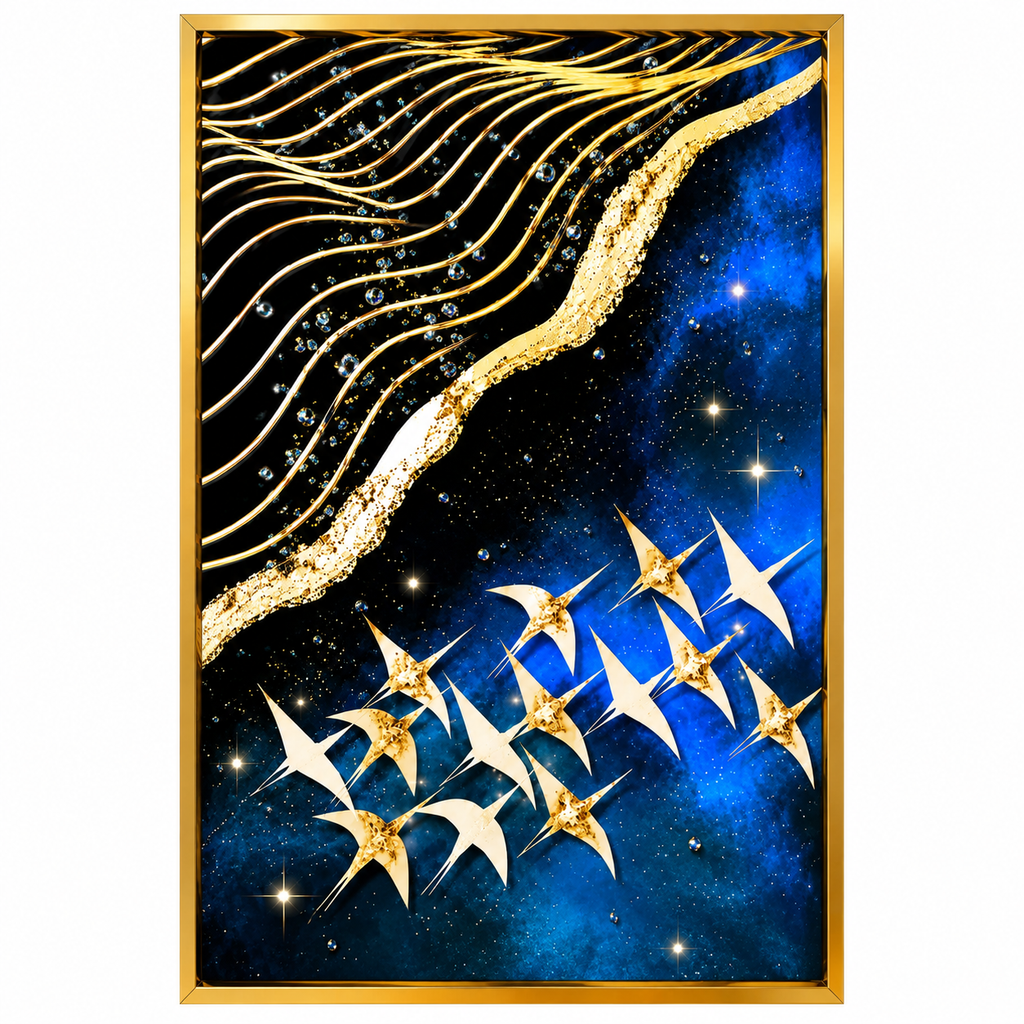 Framed Golden Flock in Cosmic Blue