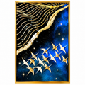 Framed Golden Flock in Cosmic Blue