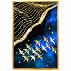 Framed Golden Flock in Cosmic Blue