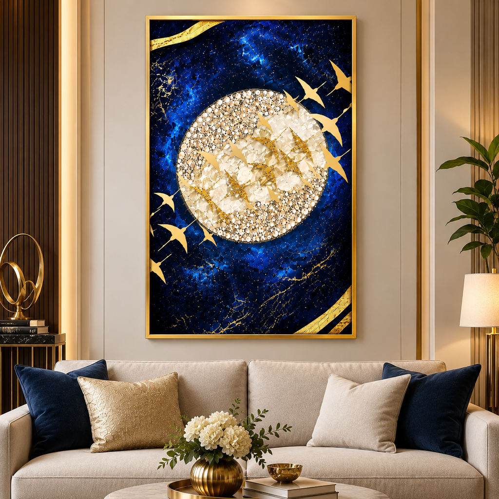 Jeweled Golden Birds in Cosmic Flight