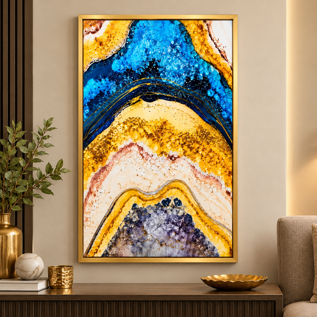 Gold and Blue Marble Fluid Art