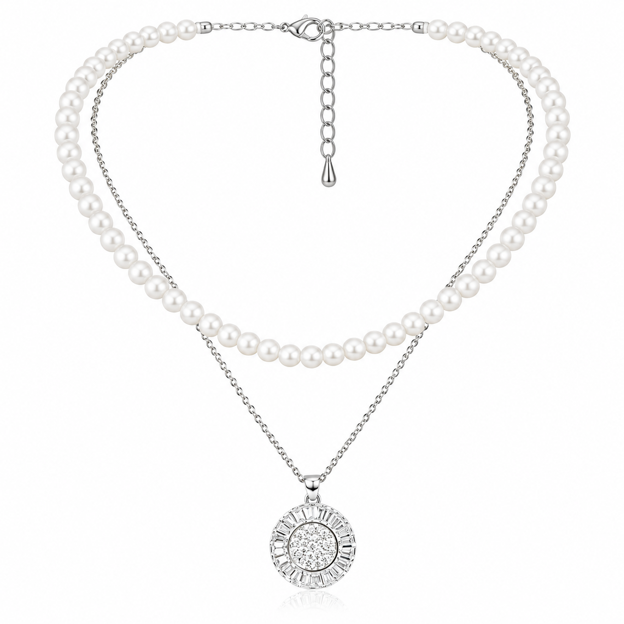 Elegant Double Layer Necklace Elevate your everyday style with this modern geometric pendant necklace and matching earrings.