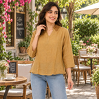 Women’s Mustard Brown Lace Collar Top