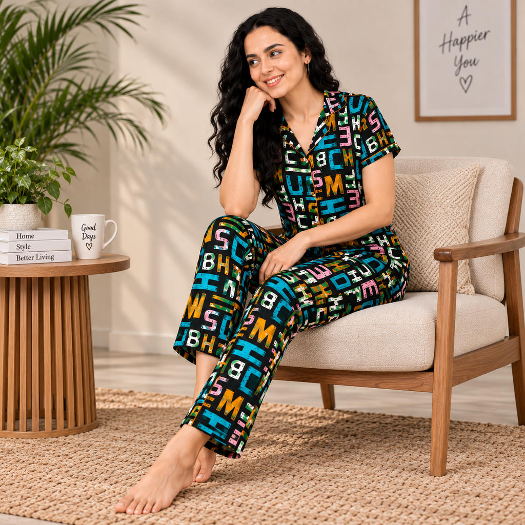 Women's Cotton Printed Night Suit Set