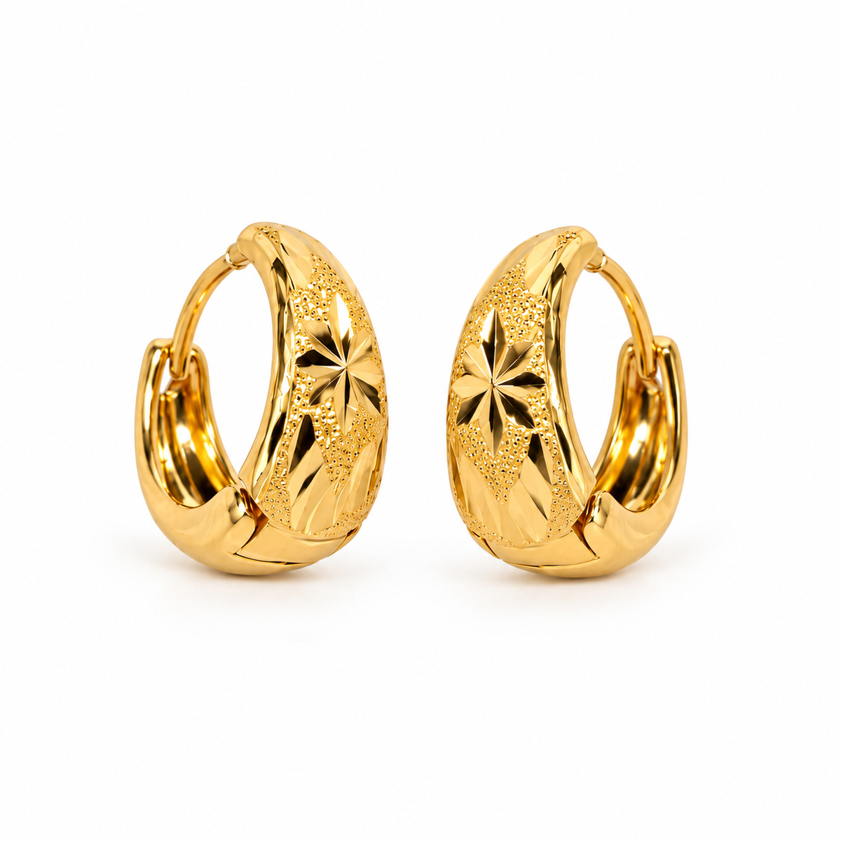 Gold-Toned Floral Textured Hoop Earrings for Women