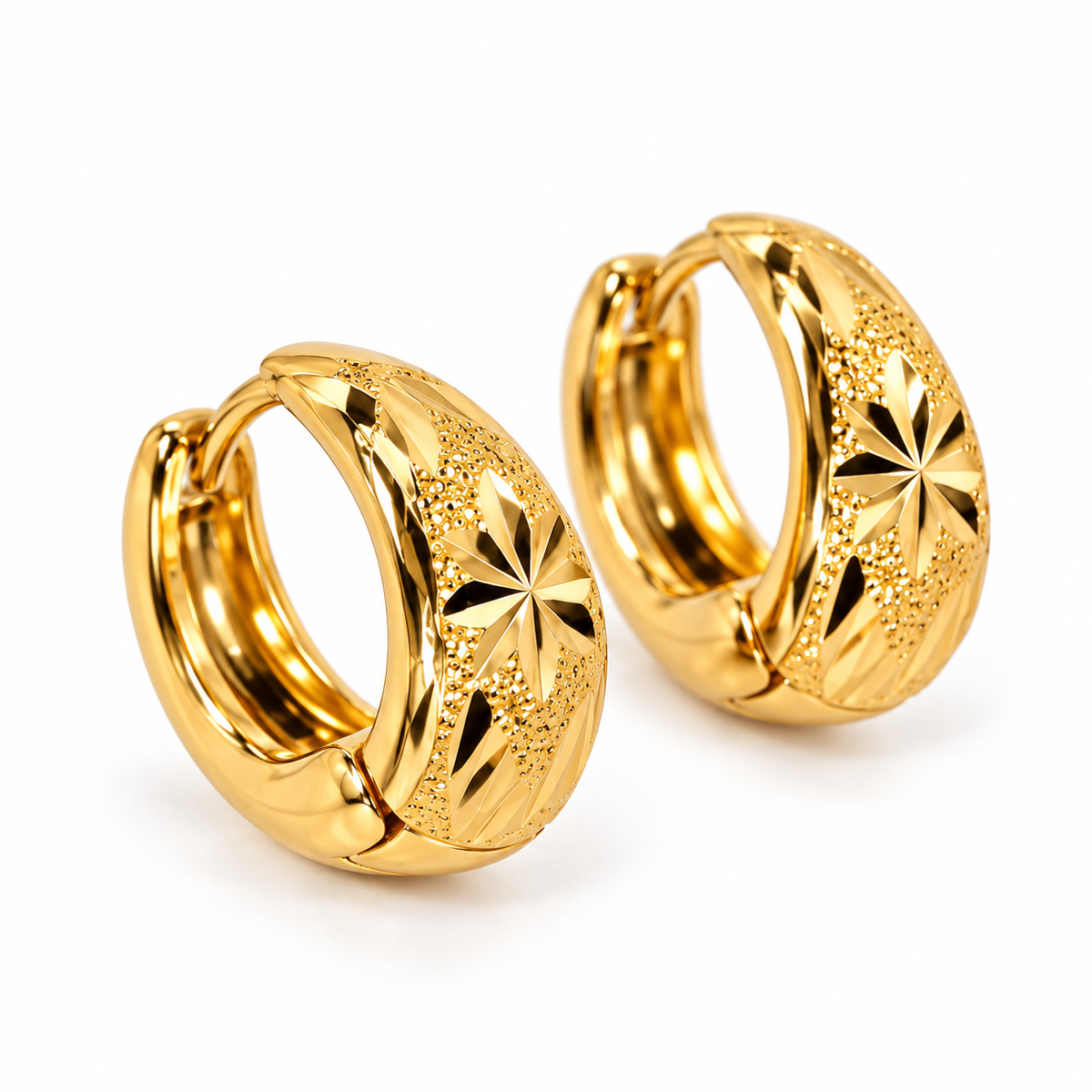 Gold-Toned Floral Textured Hoop Earrings for Women