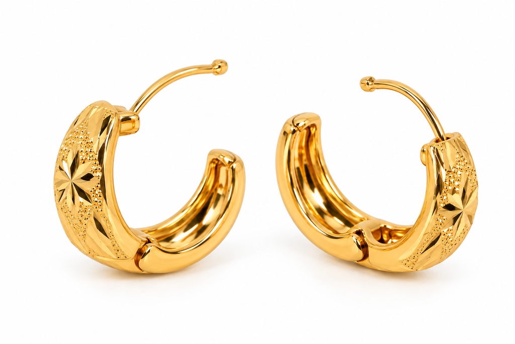 Gold-Toned Floral Textured Hoop Earrings for Women