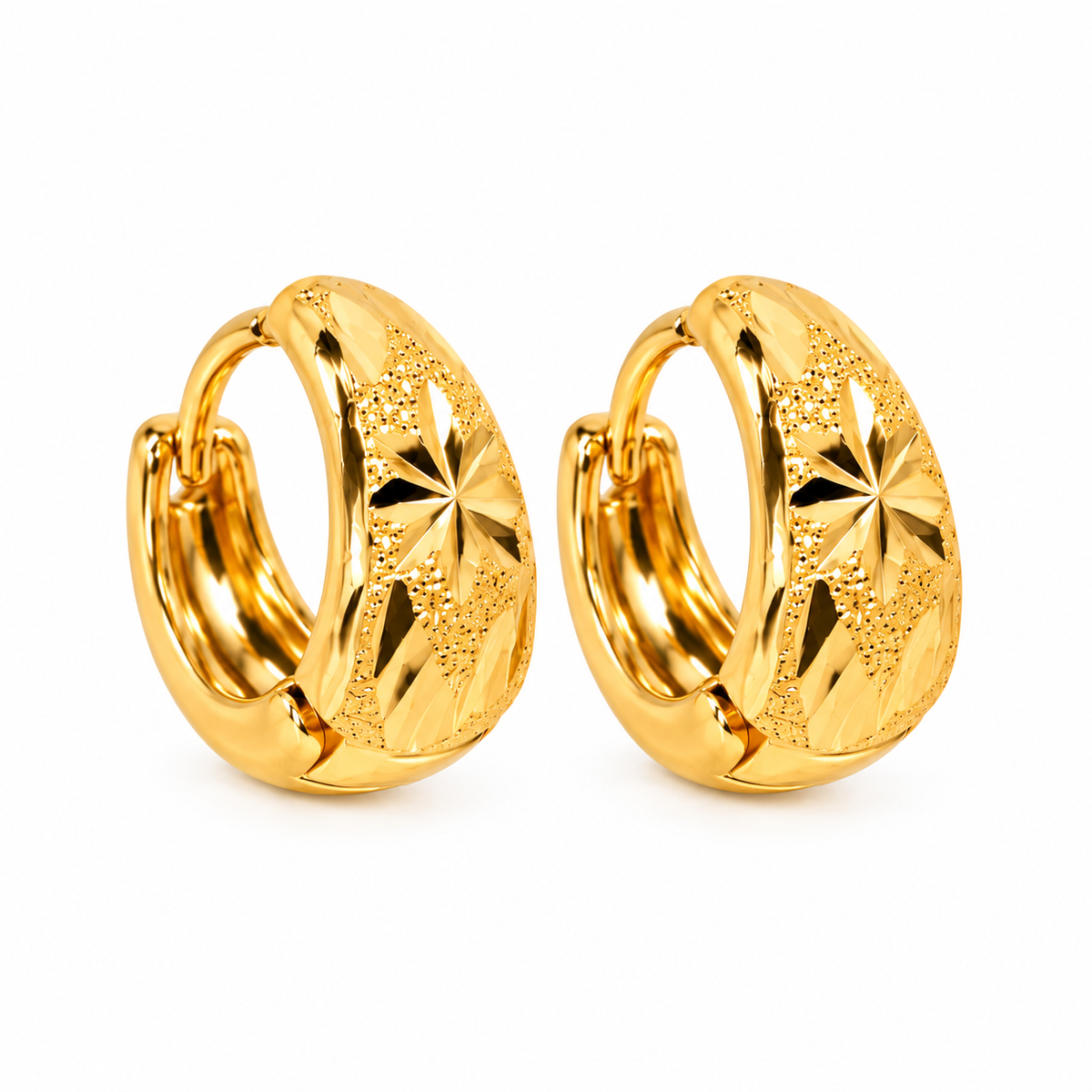 Gold-Toned Floral Textured Hoop Earrings for Women