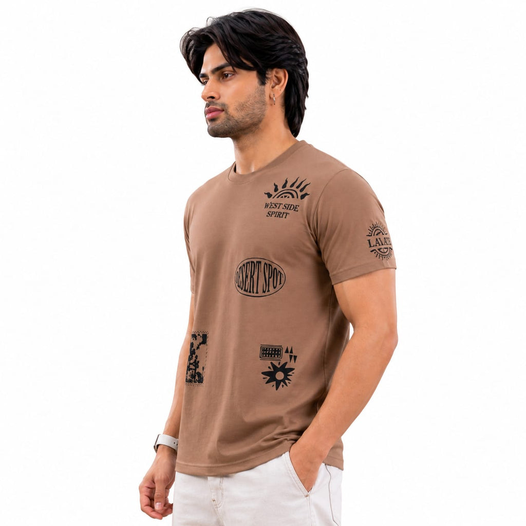 Men's Round Neck Graphic Printed T-Shirt | Premium Tencel Lycra Fabric | Soft Stretch Casual Streetwear Tee | 220-230 GSM