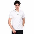 Men's Premium Imported HD Pique Lycra Polo T-Shirt | Solid White | Soft Stretch Half Sleeve Collared Casual T-Shirt | GSM 220