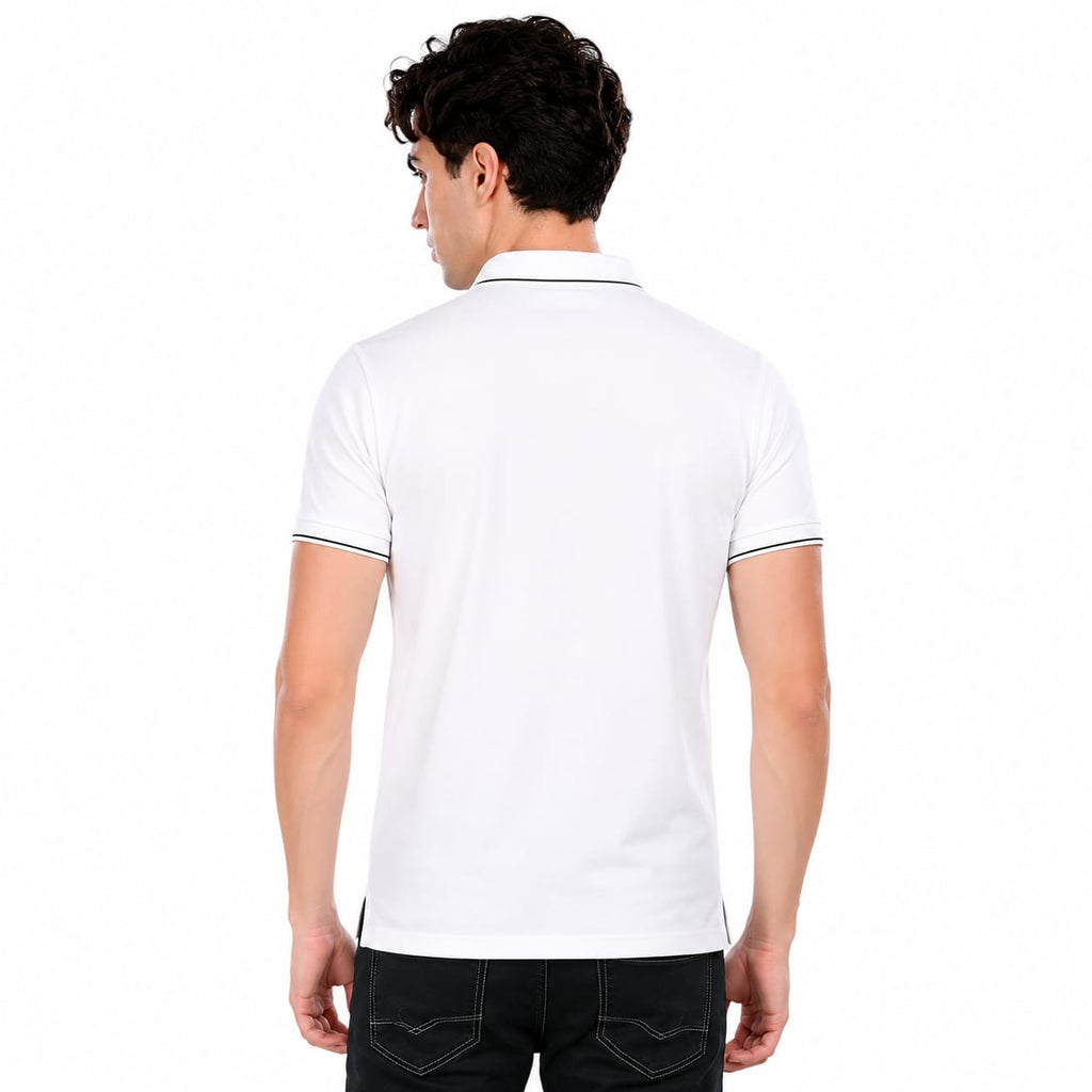 Men's Premium Imported HD Pique Lycra Polo T-Shirt | Solid White | Soft Stretch Half Sleeve Collared Casual T-Shirt | GSM 220