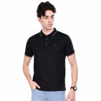 Men's Solid Black Polo T-Shirt | Imported HD Pique Lycra Fabric | 220 GSM | Regular Fit | Half Sleeve Collared Casual T-Shirt