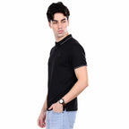 Men's Solid Black Polo T-Shirt | Imported HD Pique Lycra Fabric | 220 GSM | Regular Fit | Half Sleeve Collared Casual T-Shirt