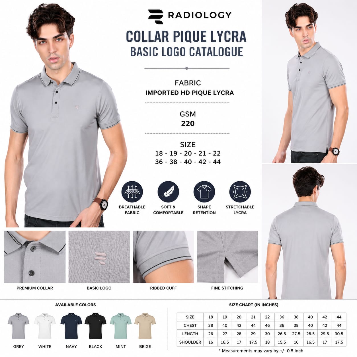T-Shirt | Imported HD Pique Lycra Fabric | 220 GSM | Solid Casual Collar T-Shirt | Regular Fit | Half Sleeves