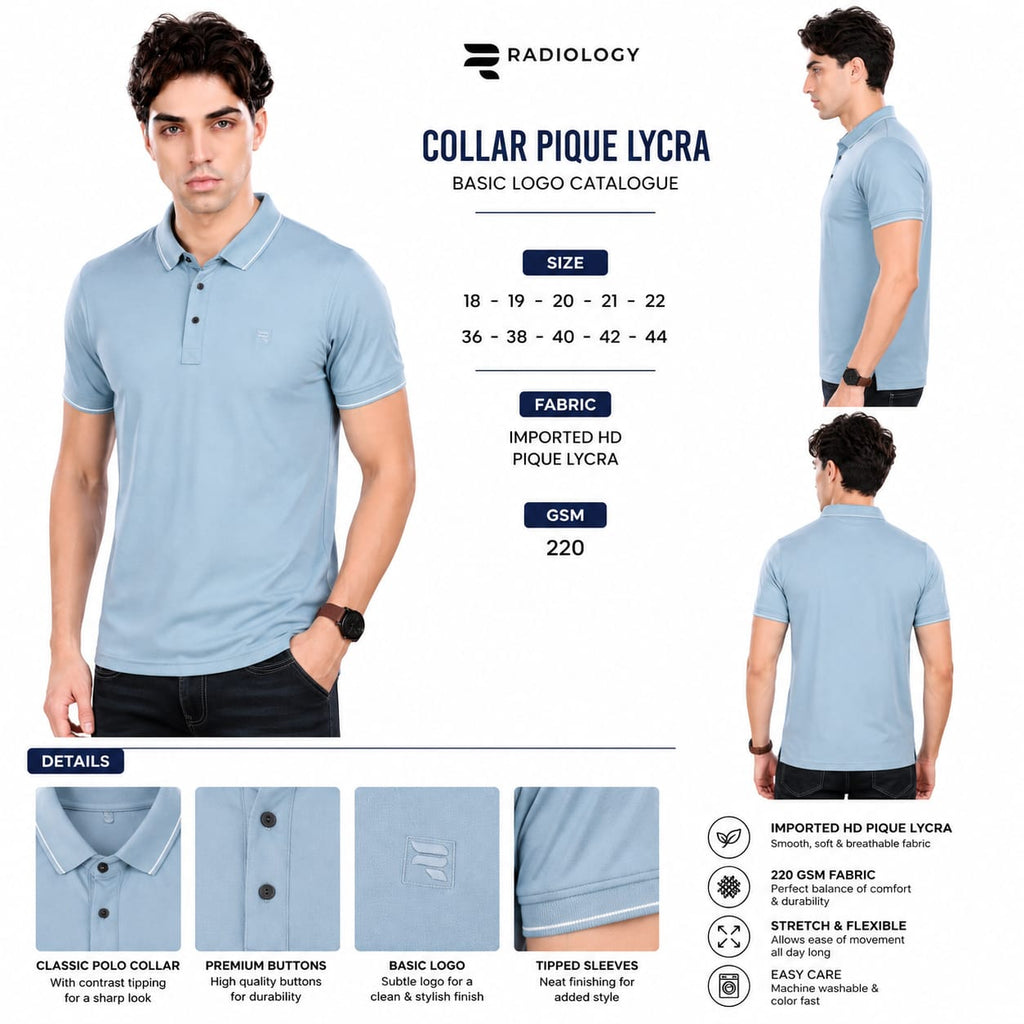 Imported HD Pique Lycra Fabric | Half Sleeve Collar T-Shirt | Regular Fit | GSM 220 | Casual & Daily Wear