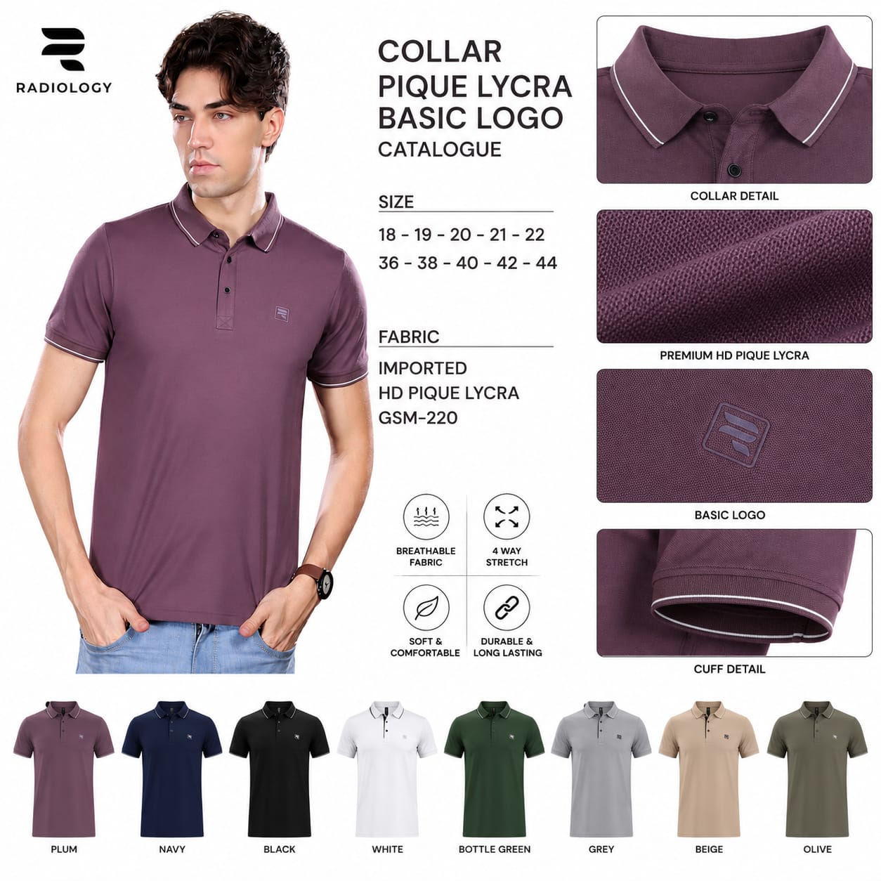 T-Shirt | Imported HD Pique Lycra Fabric | 220 GSM | Solid Casual Collar T-Shirt | Regular Fit | Half Sleeves