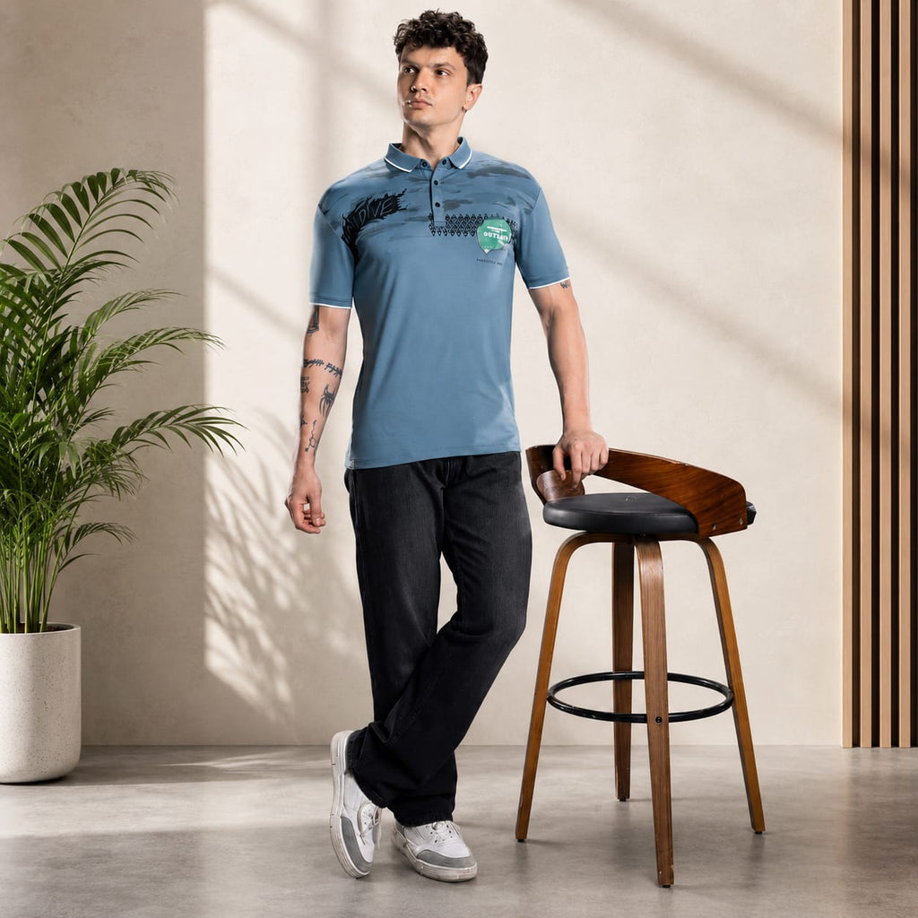 Men's Printed Polo T-Shirt | Fancy Collar Half Sleeve | Imported Tencil Lycra Fabric | 220-225 GSM | Regular Fit | Casual & Daily Wear