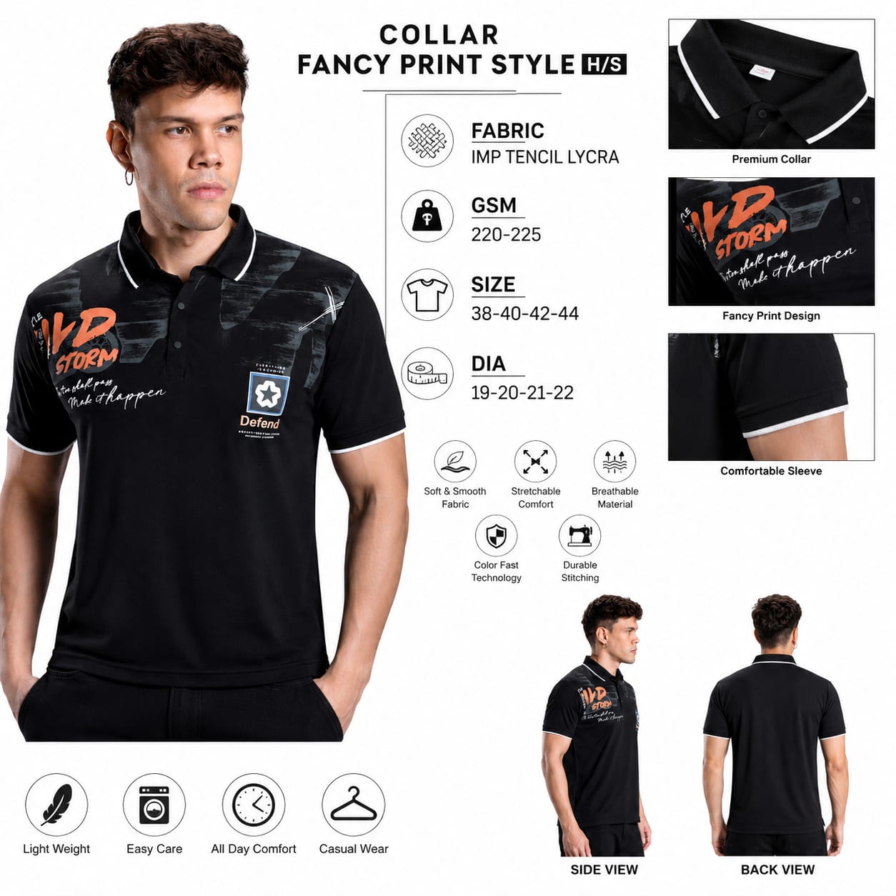 Men's Printed Polo T-Shirt | Fancy Collar Half Sleeve | Imported Tencil Lycra Fabric | 220-225 GSM | Regular Fit | Casual & Daily Wear