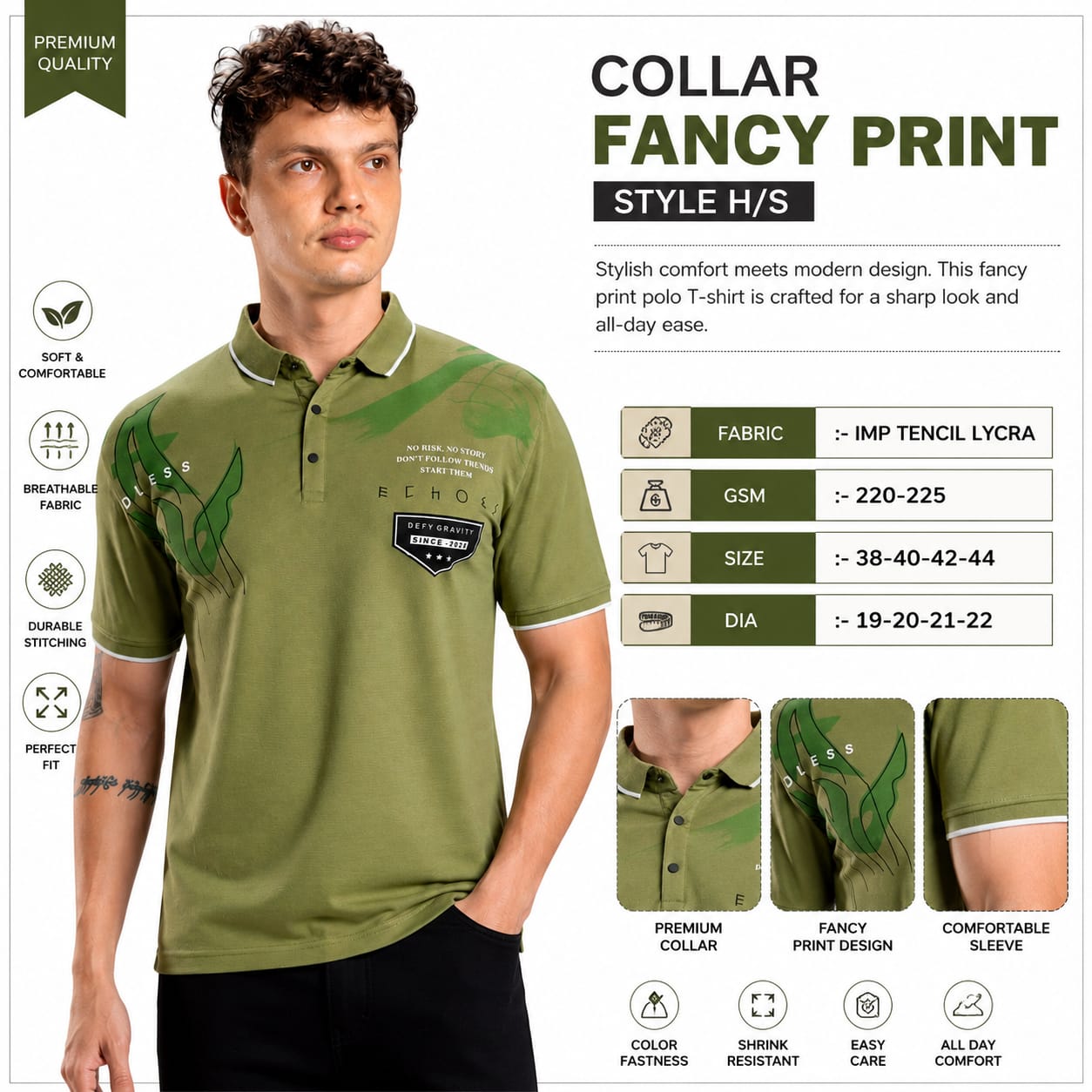 Men's Printed Polo T-Shirt | Fancy Print Half Sleeve Collar T-Shirt | Imported Tencel Lycra Fabric | Casual & Regular Fit