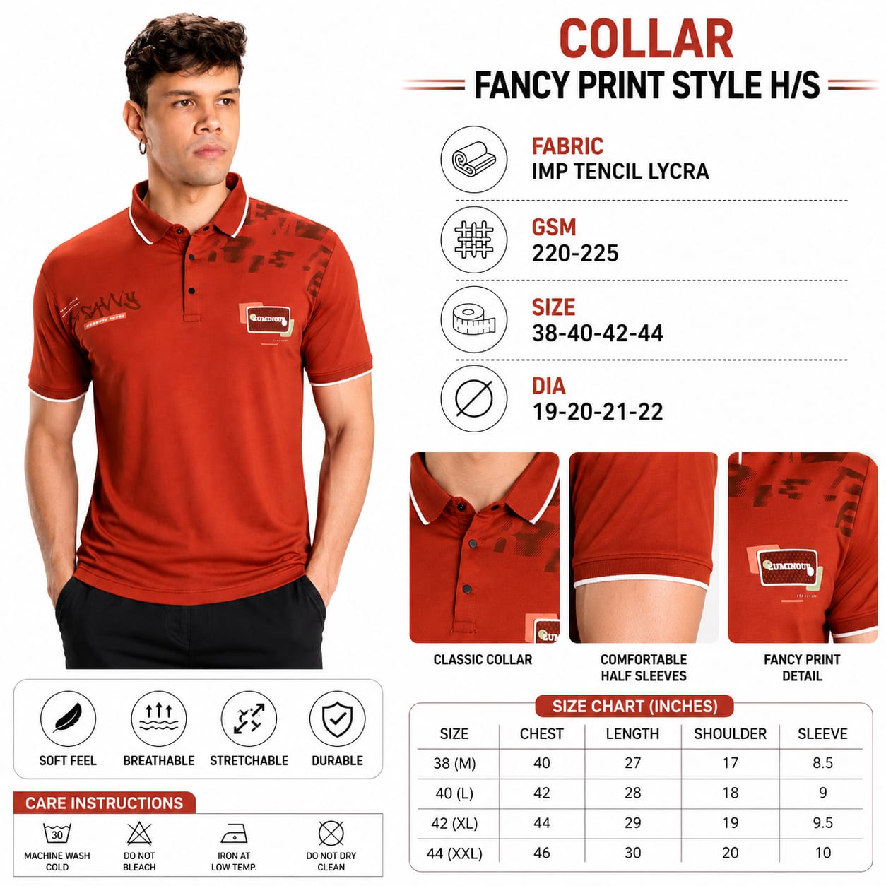 Men's Printed Polo T-Shirt | Fancy Collar Half Sleeve | Imported Tencel Lycra Fabric | Soft Stretch Casual Wear