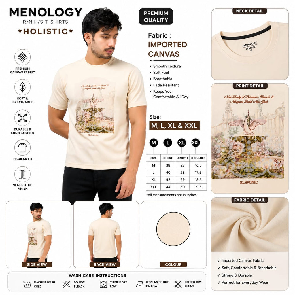 MENOLOGY Men's Graphic Printed Round Neck Half Sleeve T-Shirt | HOLISTIC Collection | Imported Canvas Fabric | Regular Fit | Casual Wear