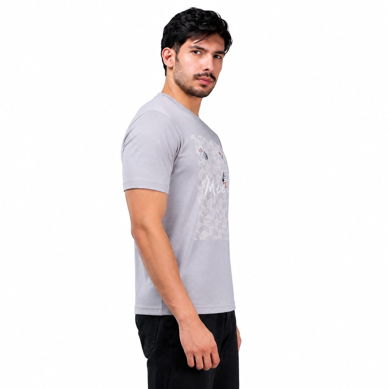 MENOLOGY Men's Holistic Printed Round Neck Half Sleeve T-Shirt | Imported Canvas Fabric | Regular Fit | Light Grey